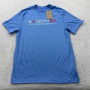 Nike Dri Fit Mens Training T Shirt Blue Smooth Fit Graphic Logo Size L